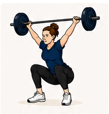 Person at full overhead lockout of an Olympic snatch