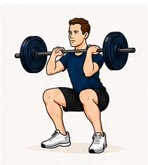 Person performing a back squat with a barbell